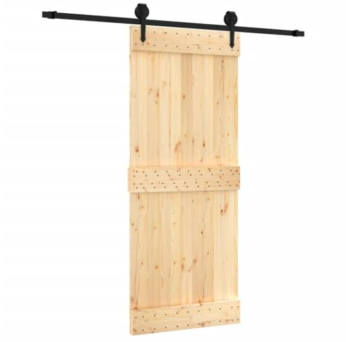 Tidyard Schiebetür mit Beschlag Innentür Holzschiebetür Scheunentür Schiebetürbausatz Beschlagset Schiebetürbeschlag Tür Laufschiene Schiebetürsystem Holztür mit Schiebetür Massivholz Kiefer Schwarz