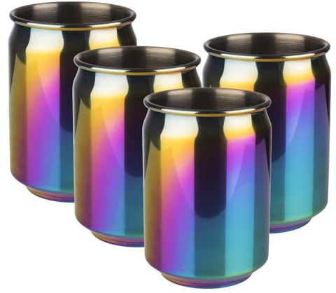 APS 98518 Becher COOL 4er-Set, Ø 7,5 cm, Höhe 10,5 cm, 0,35 Liter, Edelstahl, Regenbogen-Look