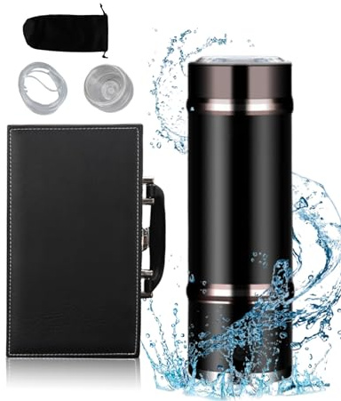 Botella de Agua de Hidrógeno Pro 3 en 1 y Base de Generador de Agua de Hidrógeno Portátil y Vaso Aislado - Tecnología PEM SPE de 420 Ml con Caja de Regalo de Cuero y Tubo de