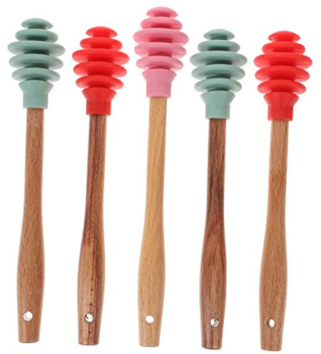 LIFKOME 5St Honiglöffel mit Biene Honig abgabe stick Schneebesen aus Silikon Sirup Honiglöffel aus Silikon Honigrührer hölzern Schatz Eisportionierer Getränke Rührstab Wiederverwendbar