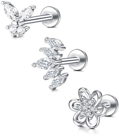 Briana Williams Tragus Piercing Ohr Helix Knorpel Chirurgenstahl 1.2mm Ohrstecker Flach Kurz 6mm 8mm Lippenpiercing Ohrringe Silber