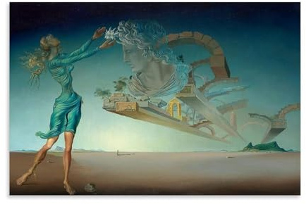 HBEOOP Salvador Dali berühmte Farbe (Trilogie der Wüste, Mirage) Druck, Poster, Gemälde auf Leinwand, Wandkunst, Rollbild, Druck, Wohnzimmer, Wände, Dekoration, Häuser, 40 x 60 cm