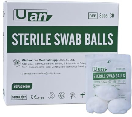 Tamponi sterili in cotone per la cura delle ferite, confezionati singolarmente, sterilizzati (batuffoli di cotone (M) (3 pezzi/confezione)