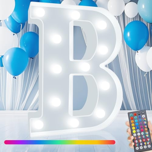 Colorful LED Marquee Letter Lights with Remote, RGB Light Up Letters, 34 Colors Changing Battery Powered Letter Lights Gift for Wedding Birthday Party Halloween Christmas Home Decor, LED Letter B