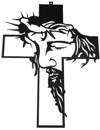 Generisch Wandkreuz Metallkreuz Kreuz Dekorativ Jesus Ornament Edelstahl Schwarz 60 cm