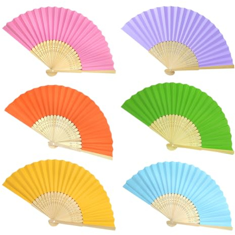 Bunte Faltfächer aus Papier, blanko, Papierfächer, chinesische gefaltete Fächer, Handwerk, Handarbeit, Handfächer, handgefertigt, faltbar, dekorative Fächer für Party-Geschenk, 6 Stück