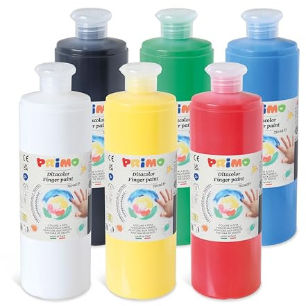 PRIMO – Abwaschbare Temperafarben für Kinder 2 Jahren, 6 Temperafarben für Papier 750 ml, Hochwertige Temperafarben für Kinder zum Bemalen Stoff, Glas, Malerei, Kreative Arbeiten für Kinder und Hobbys