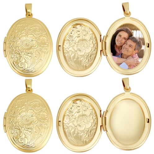 Beebeecraft 1 Box Mit 6 goldenen Medaillon Anhängern Oval Mit Blume Zum Öffnen Echtes 18 Karat Vergoldetes Messing Medaillons Für Bilderrahmen Erinnerungsanhänger Charms Zur Schmuckherstellung Charms