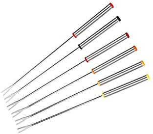 Amosfun Edelstahl Fonduegabel 24cm mit Hitzebeständigem Griff für Schokoladenfondue Käsefondue Dessertgabel zum Marshmallow Rösten 6 Stück Zufällige Farbe