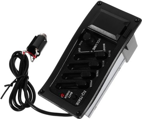 Gitarren Tonabnehmer Eq-7545r 4-band Eq Vorverstärker mit Lautstärkeregler | Akustische Folk Gitarren, Kunststoffgehäuse Schwarz, Bass Treble Presence Regler, Batterieanzeige