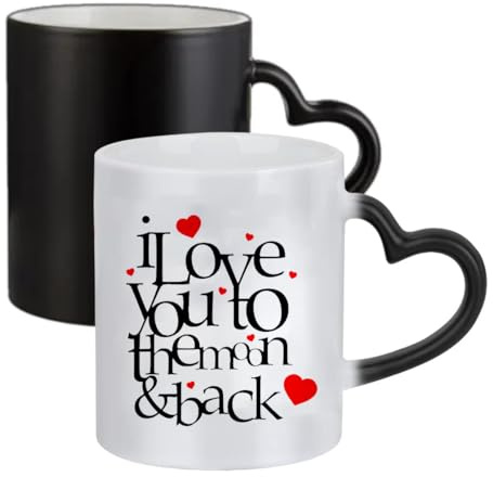 Giftme I Love You to The Moon & Back, Ceramic Heart Handle Mug, Colour Changing Magic Mug.