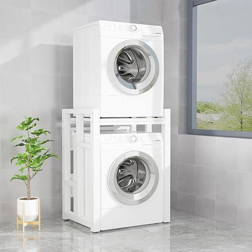 Altura Ajustable Mueble Lavadora Y Secadora Vertical Exterior,Estantería Lavadora Con Tablero De Estante,Armario De Lavadora De Tambor,Separador Lavadora Secadora,Estructura De Acero,Para Baño(White)