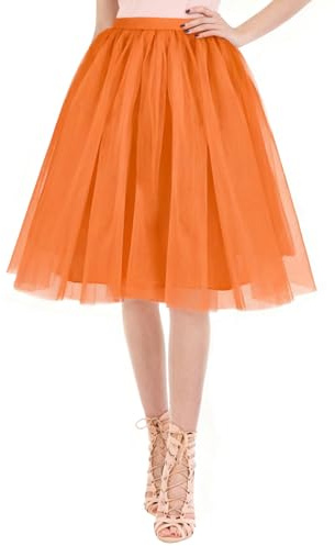 AUYAO Damen Tutu Klassisch Rock Ballett Tüllrock Petticoat Unterrock Rock Tütü Rock mit Bogen 50er Ballet Elastisch Tanzrock Tanzkleid Ballkleid Kurz Party Kostüme Tanzen (Orange)