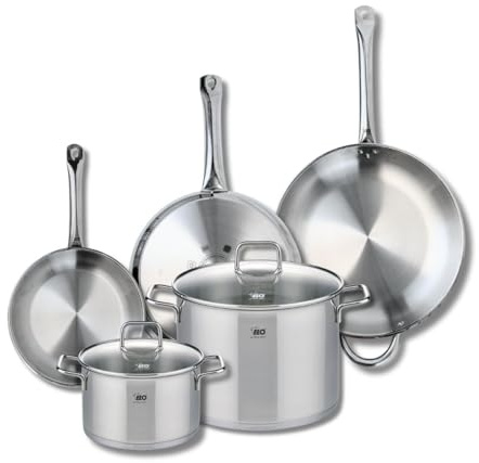 ELO 9512250 Batterie de cuisine 5 pièces, Ensemble de 3 Poêles de cuisson 24, 28 et 32 cm et 2 faitouts 20 et 26 cm Elo Profi Citrin, inox, induction