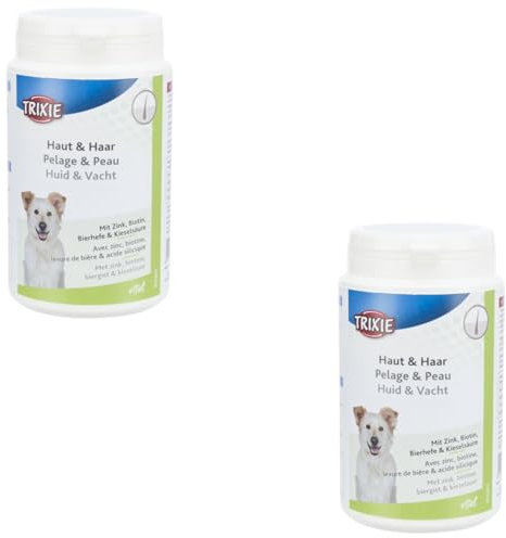 Trixie Haut & Haar-Tabletten | Doppelpack | 2 x 220 g | Ergänzungsfuttermittel für Hunde | Zur Regeneration und Beruhigung der Haut | Mit Zink, Biotin, Bierhefe und Kieselsäure