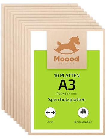 Moood Sperrholzplatte 3mm A3-42x30 cm for Lasering cutting, CNC Router, Painting, plywood - Birkensperrholz