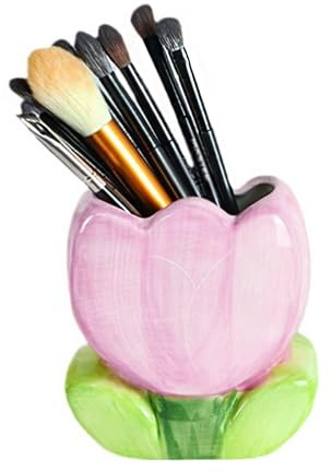 Pot à Crayon en Ceramique, Pot pour Pinceau de Maquillage, Petit Pot Pinceaux Maquillage Porte Stylo Bureau Design Vase a Fleur pour Stylos, Maison, Bureau DéCoratif (Violet, 11.3L x 12.2H x 6.9W cm)
