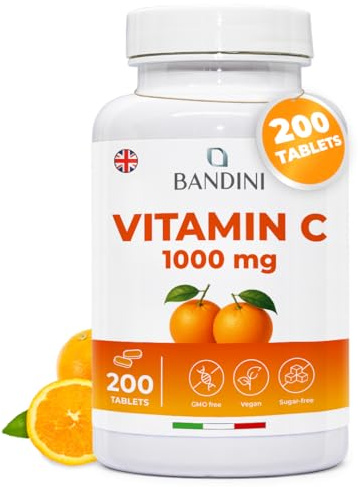 Bandini® Vitamina C 1.000mg 200 Compresse (+6 Mesi) | Sistema Immunitario, Pelle, Ossa, Unghie, Capelli | Integratore con Acido L-Ascorbico ad Alto Dosaggio 100% Vegan