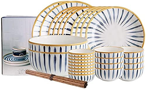 Service de Table en Porcelaine, 28 pièces, Style Japonais | Assiette/Bol – Service de Table combiné pour Restaurant, Bleu