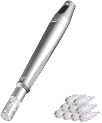 Microneedling Pen Hautpflege Derma Pen 5-Geschwindigkeiten Microneedle | Beauty Pen mit LED-Bildschirm für Gesicht Pore Straffung und Hautverjüngung für Männer Frauen Home Use-Silver