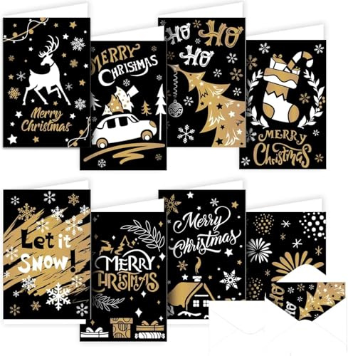 SULOLI 16 Piezas Tarjetas de Navidad，Tarjetas Felicitacion Navidad，Plegables Navideñas，Hermosas Tarjetas Navideñas para Fiestas，Cumpleaños, Hogar，Regalo