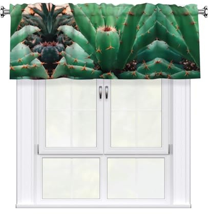 WZYWHJ Short Curtains with Valance Rod 54x18in Agave Cactus Printing Easy to Install for Kitchen, Bathroom, Laundry Room, Studio