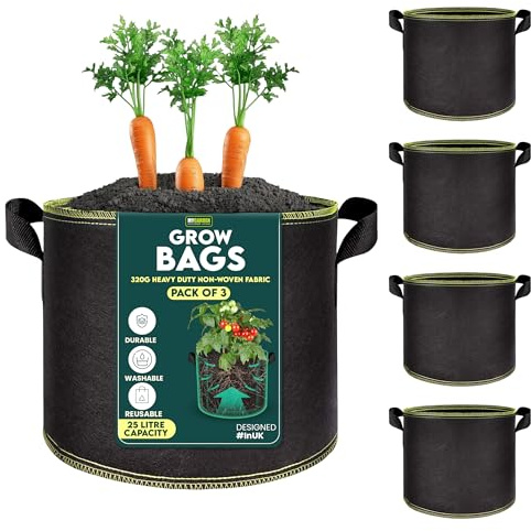 My Garden Grow Bags 25 Litre - Fabric Planter Pots with Handles – 320g Thickened Nonwoven Breathable Growing Bags for Vegetables, Herbs, Flowers, Tomatoes, Potatoes & Fruits (5, 25 Litres)