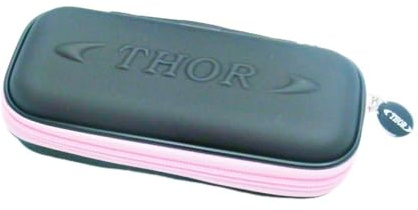 THOR-DARTS Funda negra para dardos con cremalleras, con texto en relieve de Thor, funda para dardos, para 3 dardos, color negro, Negro-rosa-blanco, Logotipo de THOR en la clásica bolsa de dardos negra
