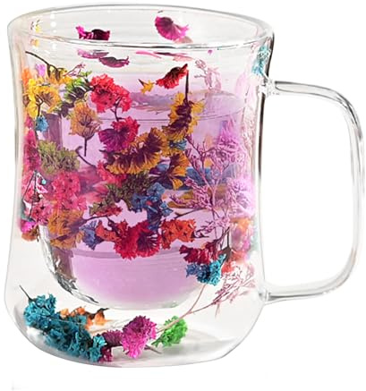 Tazas De Café De Vidrio Doble - 400 Ml De Tazas De Té De Flores Con Mango