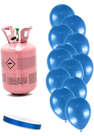 DEGUISE TOI - Kit bouteille d'hélium avec 12 ballons bleu foncés métallisés et un ruban - 1 bouteille d'hélium - 12 ballons - 1 ruban - Taille Unique - Bleu - Decoration/Animation - - - Carnaval