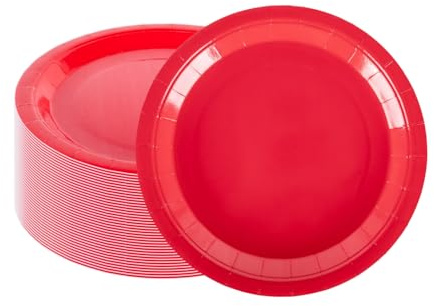 CEILIWEN Pappteller, rund, einfarbig, für Partys, Geburtstage, Weihnachten, Hochzeiten, Catering und Veranstaltungen, Rot, 23 cm, 100 Stück