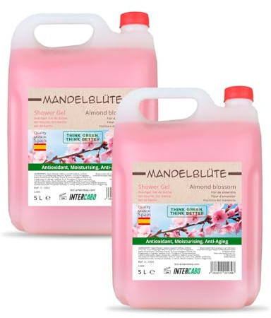 Duschgel Mandelblüte im 2er-Pack à 5 L • Sanfte Formel mit blumigem Duft • 10 L Nachfülllösung für Spender • Ideal für den professionellen Einsatz in Hotels, Fitnessstudios und mehr - Intercabo
