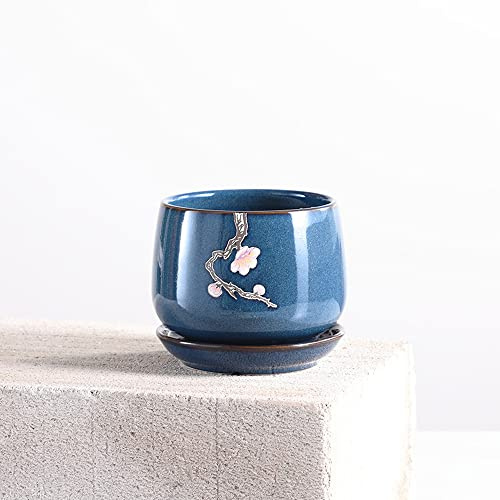 MYUYEE Jardinière rétro en céramique pour Plantes succulentes Forme Ronde Grand Pot de Fleurs pour Plantes succulentes d'intérieur et d'extérieur (D 10 x 9 cm),D-10 * 9cm