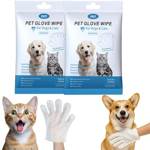 Snrtevu FellFrisch-Handschuhe, Deo Handschuh-ReinigungstüCher für Haustiere, Fell Frisch Handschuh für Hund und Katze, Geeignet für Die Hygiene Ihrer Haustiere (12)