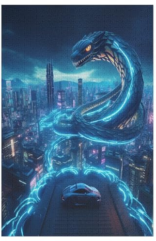 Puzzles 1000 Pièces Adultes, Puzzle De Jeu, Neon Serpent Planche De Bois, Excellent Cadeau pour Enfants （78×53cm）