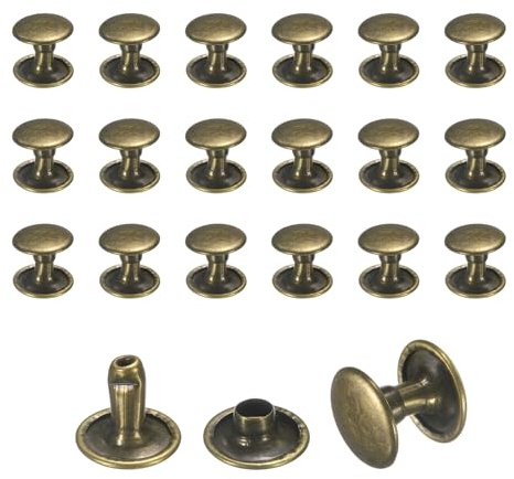 QUARKZMAN 50 Juegos De Remaches De Cuero 9mm De Doble Tapa Bronce | Remaches Tubulares De Metal De 8mm De Altura, Para Reparación Y Decoración De Manualidades DIY Ropa Zapatos Bolsos Cinturones