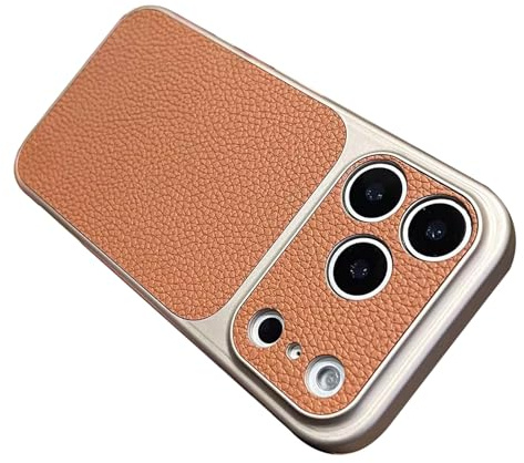 WBRSybUK Custodia In Pelle For IPhone 17/17 Pro/17 Pro Max, Custodia Sottile For Telefono Aziendale Con Motivo Litchi Cover Protettiva For Obiettivo All-inclusive(Brass,17)