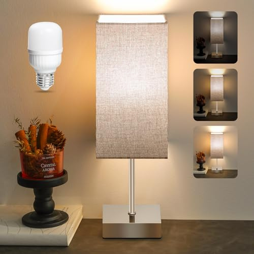 Aomeya Bedside Lamps, Table Lamp for Living Room Bedroom, Touch Lamps Bedside, Dimmable Bedroom Lamp with Grey Shade for Kids Room, Study, Dorm, Office(Bulb Included)