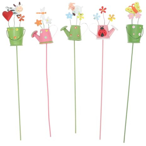 MAGICLULU Lot de 5 Piquets à Fleurs en Métal Décoratifs pour Jardin, Tuteurs pour Plantes en Pot, Supports pour Pots Extérieurs, Décoration Patio et Pelouse, Pics Floraux Style Aléatoire | Tuteur Floral pour Plante en Pot, Forme Arrosoir Miniature, Décoration de Jardin, Balcon, Patio, Pelouse et Jardinière