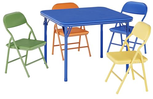 Aptliton Kids Folding Table and Chair Set, 60cm Square Padded Activity Table with Folding Chairs for Girls, No Assembly Portable Toddler Study Desk for Playroom