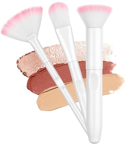 LOPHE Makeup Brushes 3-Piece Face Set, Soft Synthetic Foundation Blush Highlighter Brushes for Flawless Base, Natural Glow & Everyday Makeup Routine