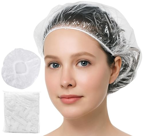 Einweg-Duschhauben, wasserdichte Haarkappen, Mehrzweck-Badekappen aus verdicktem Kunststoff, elastisch, für Frauen, Zuhause, Friseursalon, Spa, Reisen, Hotel, Dusche, Weiß, 50 Stück