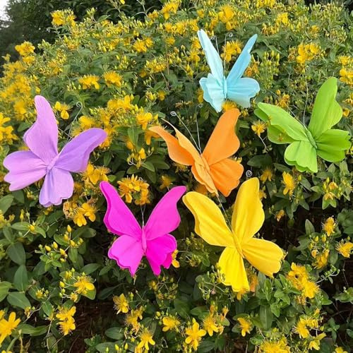 6 Stück Schmetterlinge Deko aus Buntem Krepppapier 3D Schmetterling mit Clip Befestigung für Frühlingsdeko Tischdekoration Raumdeko Fenster und Party Dekoration