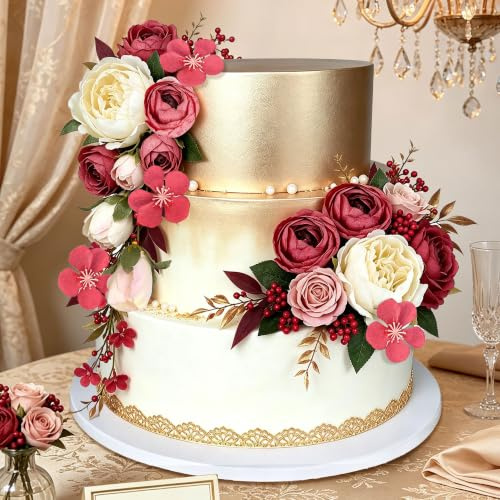 Thirty and Thirsty Red Flowers Cake Toppers Rose for Cake Decorating | Artificial Cake Flowers for Wedding Anniversary Birthday Party Home Decor