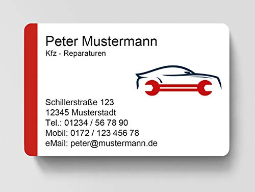 100 Visitenkarten, laminiert, 85 x 55 mm, inkl. Kartenspender - Kfz Reparatur