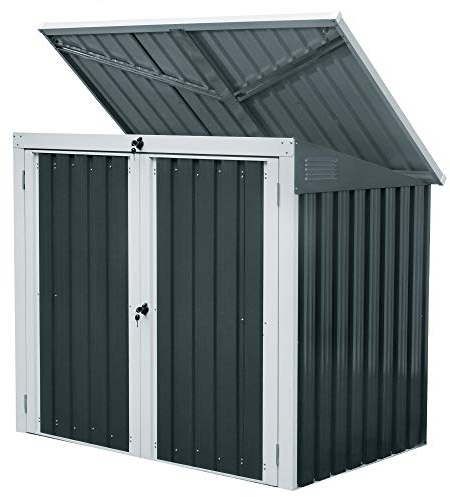 Zelsius Gartenschrank 158 x 101 x 134 cm | Anthrazit | Metall Geräteschrank mit Lüftungsgittern, Aufbewahrungsbox | Mülltonnenbox für 2 Tonnen, Wetterfester Geräteschuppen aus Stahlblech