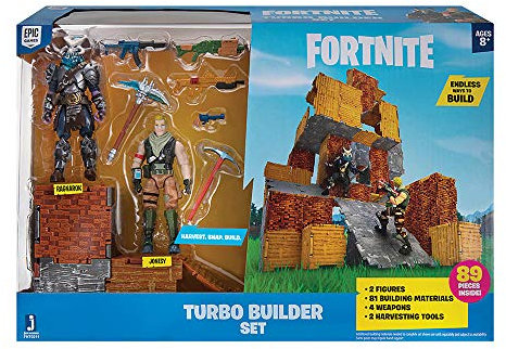 Fortnite Turbo Builder Set, 2 Actionfiguren Jonesy & Ragnarok, 89-teilig mit Baumaterialien und Waffen, ab 8 Jahren, FNT0211