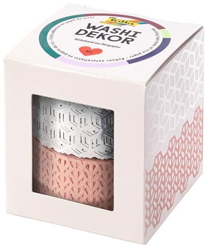 folia 29202 - Washi-Dekor, Spitzenbordüren aus Reispapier, 2er Set rosé/silber, je ca. 25 mm x 5 m, klebt auf zahlreichen Oberflächen, rückstandlos ablösbar, zum Verzieren und Dekorieren