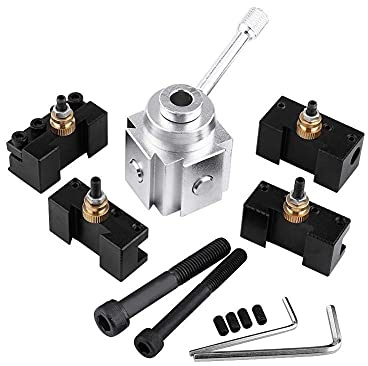 Ejoyous Drehmaschine Schnellwechsel Drehbank Zubehör, Aluminiumlegierung Werkzeughalter Stahlhalter Drehstahlhalter Werkzeug Pfosten Schnellwechselhalter mit 4 Cutterhalter M8-M10