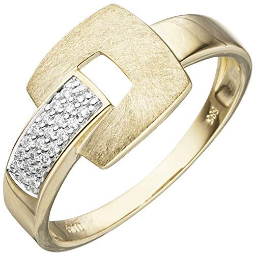 Jobo Damen-Ring aus 14 Karat 585 Gold eismatt mit 22 Diamanten Größe 54